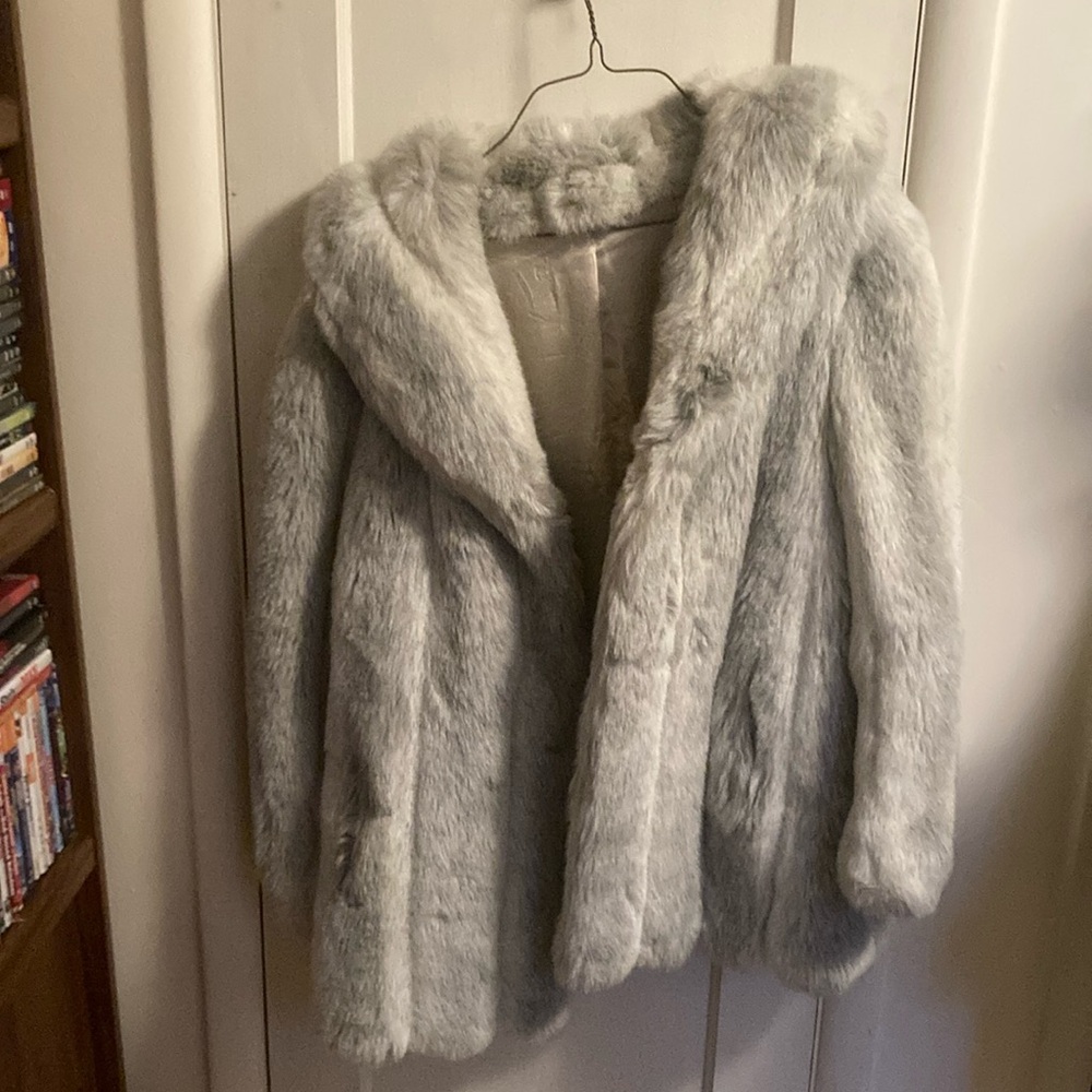 Luxurious Gray Faux Fur Coat